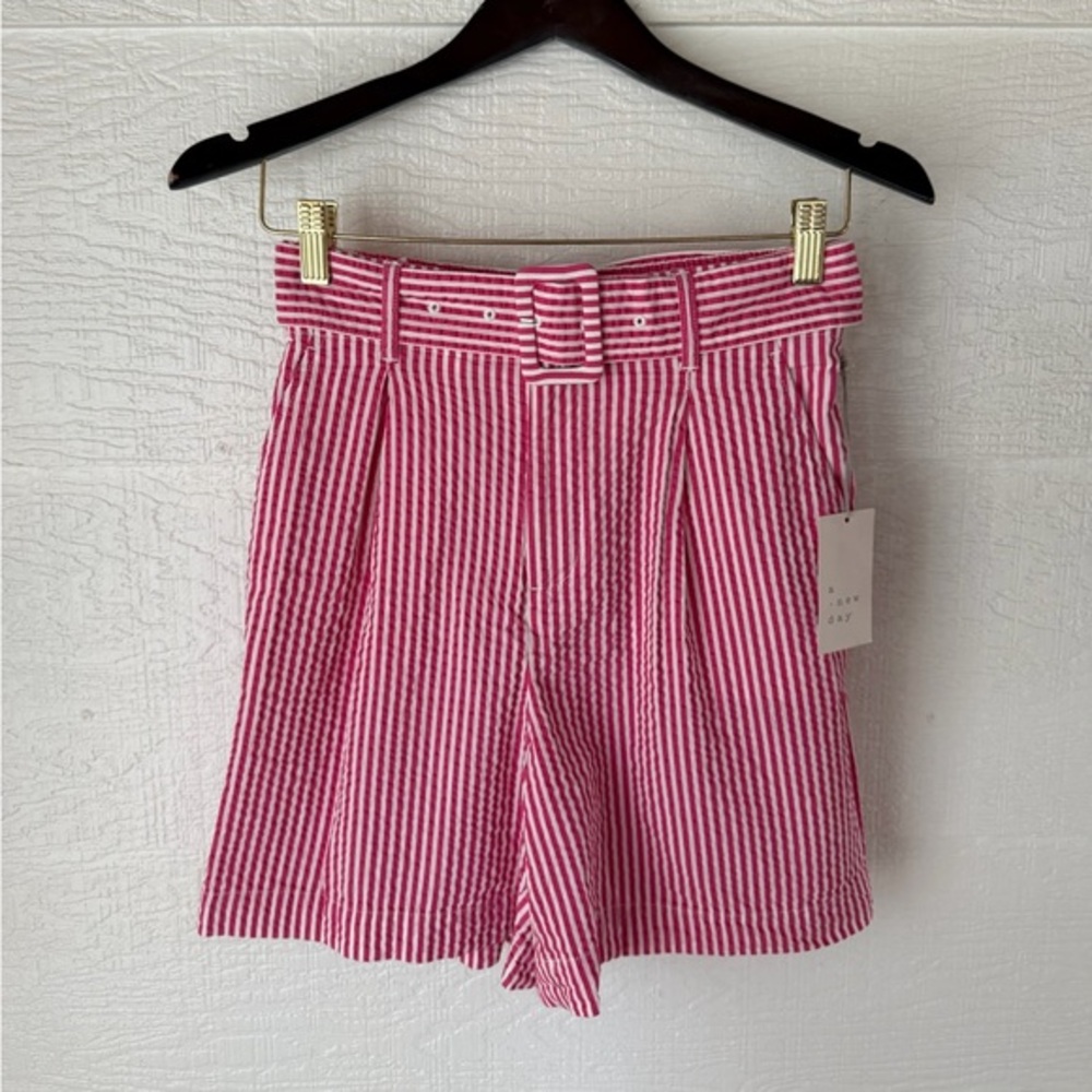 A New Day Pink White Stripe Belted Shorts XS 5.5” Inseam NWT